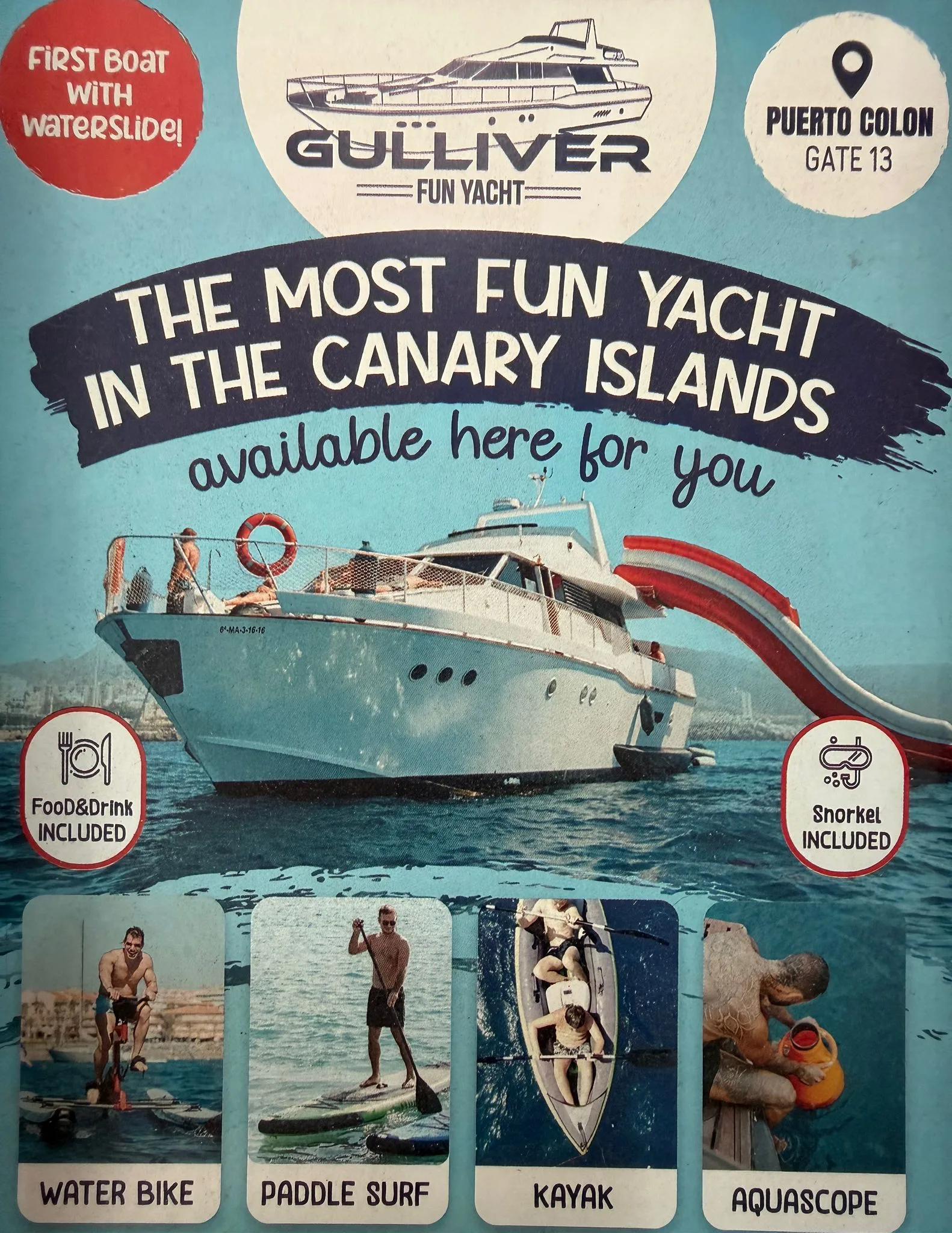 Fun Yacht con water bike y paddle surf en Tenerife